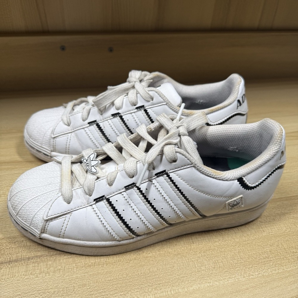 Adidas Superstar Cloud Sneakers Thin Stripes White Black‎ Leather Women's 6.5 - Picture 3 of 12